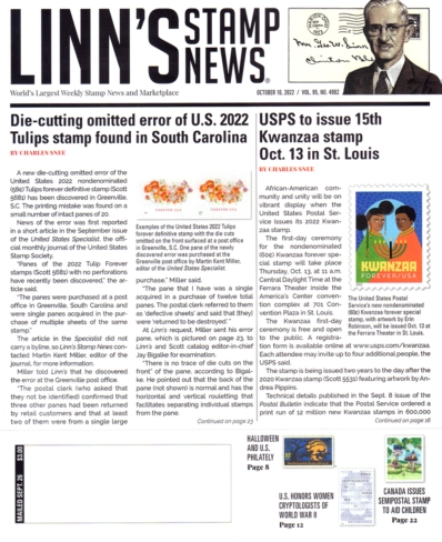 Linn's Stamp News Weekly October 10, 2022 Issue Cover