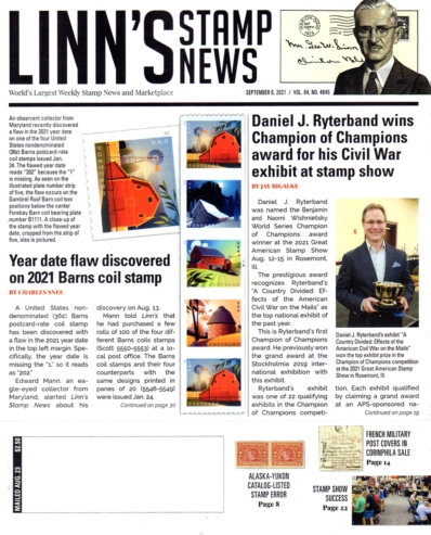 Linn's Stamp News Weekly September 06, 2021 Issue Cover