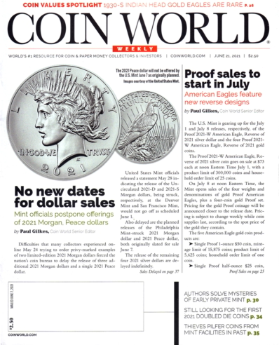 Coin World Weekly June 21, 2021 Issue Cover