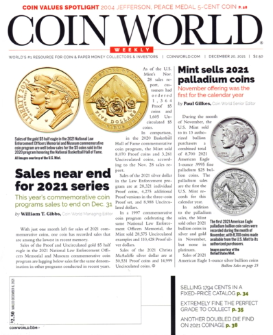 Coin World Weekly December 20, 2021 Issue Cover