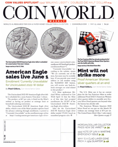 Coin World Weekly May 23, 2022 Issue Cover