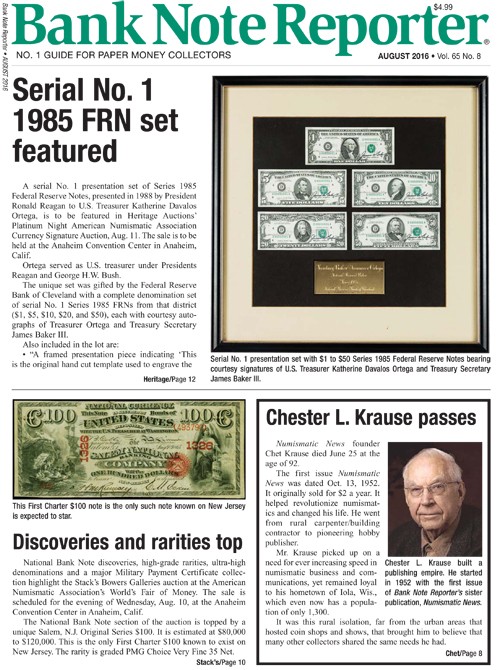Bank-Note-Reporter August 01, 2016 Issue Cover