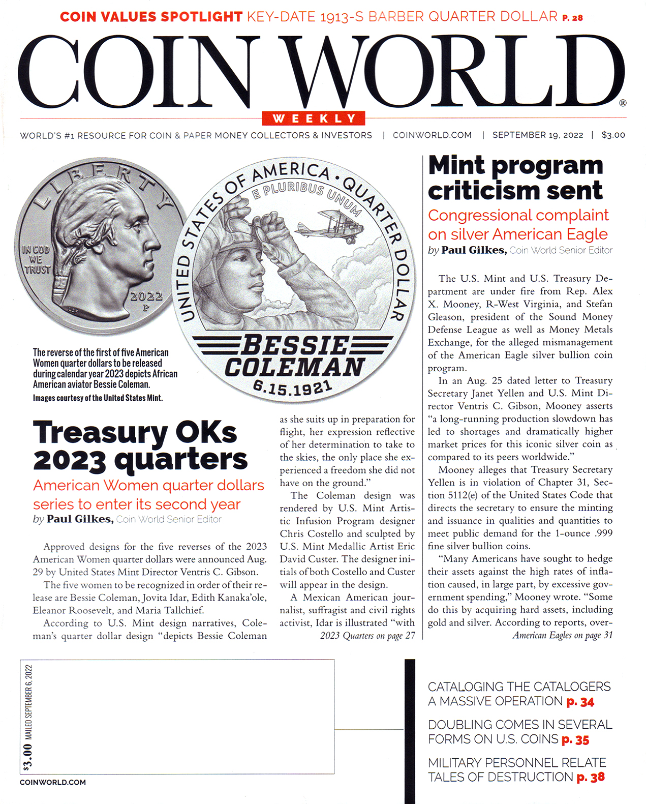 Coin-World-Weekly September 19, 2022 Issue Cover