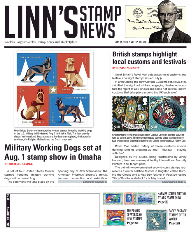 Linns-Stamp-News-Weekly July 29, 2019 Issue Cover
