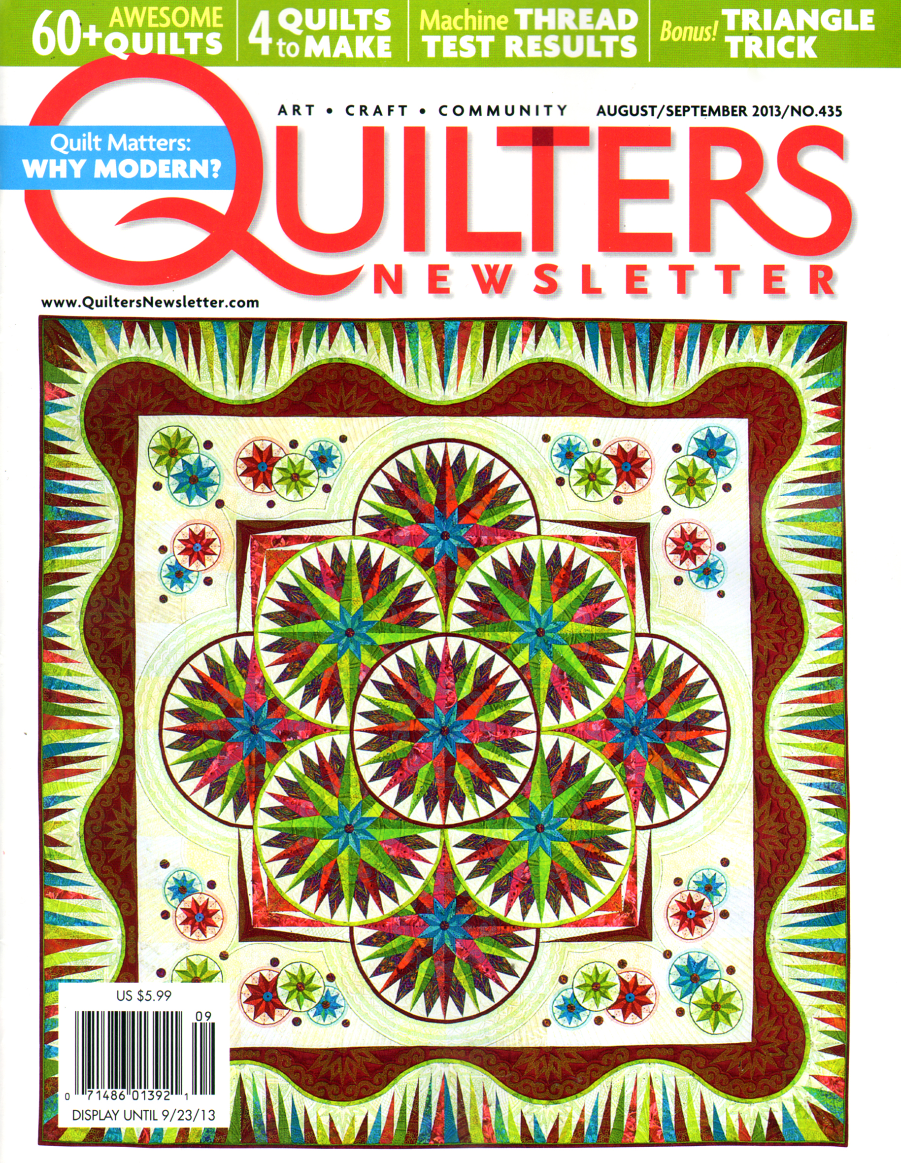 Quilters-Newsletter August 01, 2013 Issue Cover