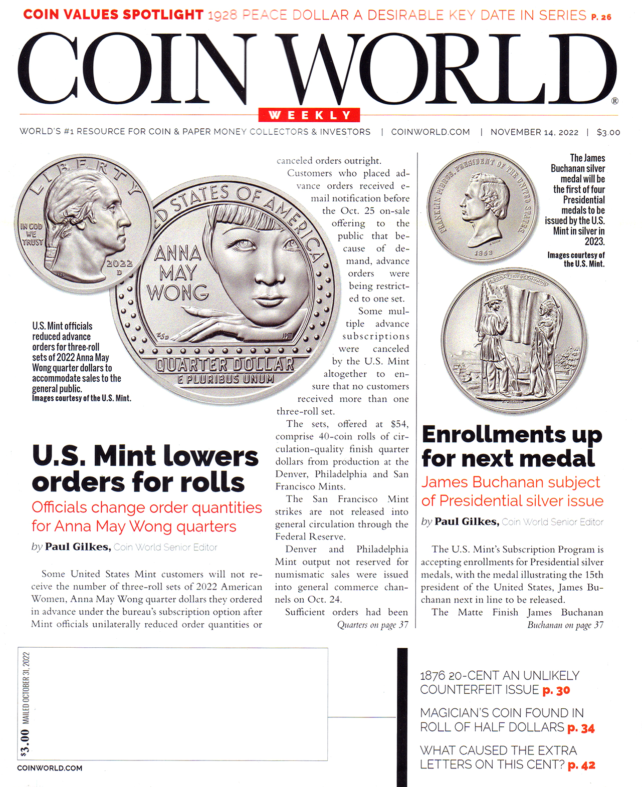 Coin-World-Weekly November 14, 2022 Issue Cover