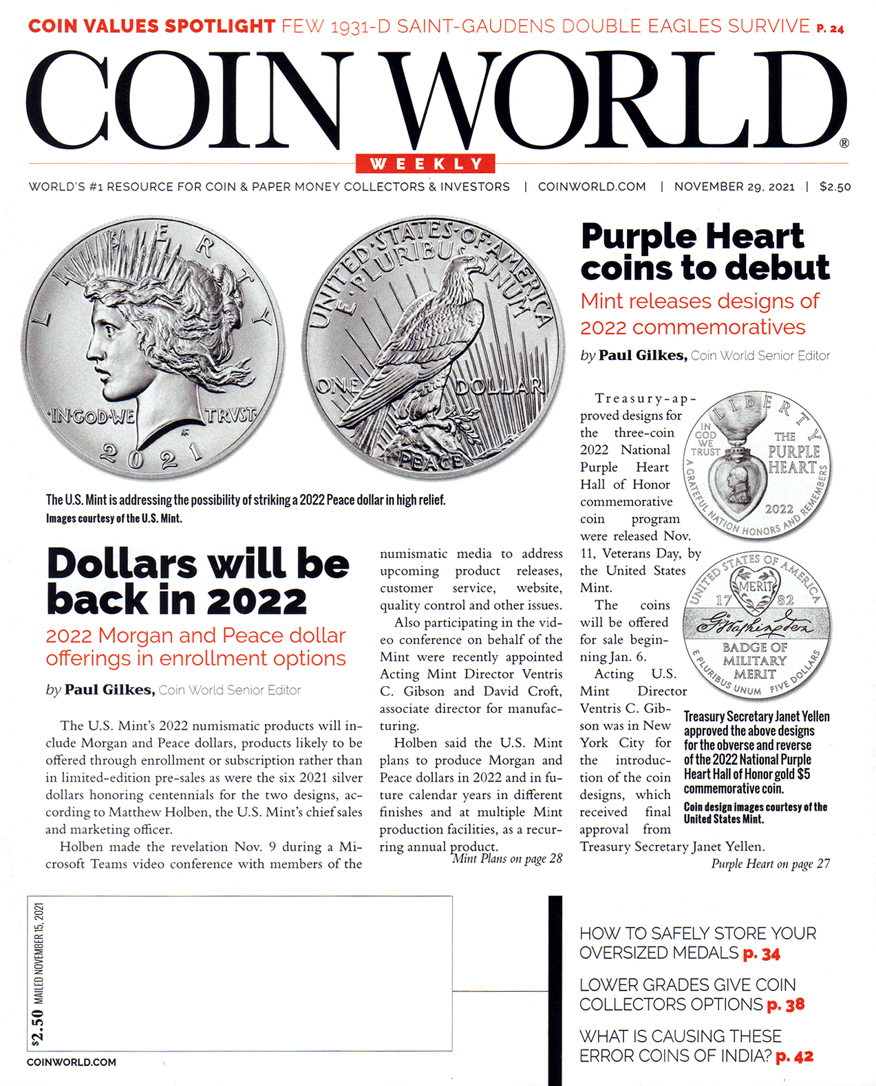 Coin-World-Weekly November 01, 2021 Issue Cover
