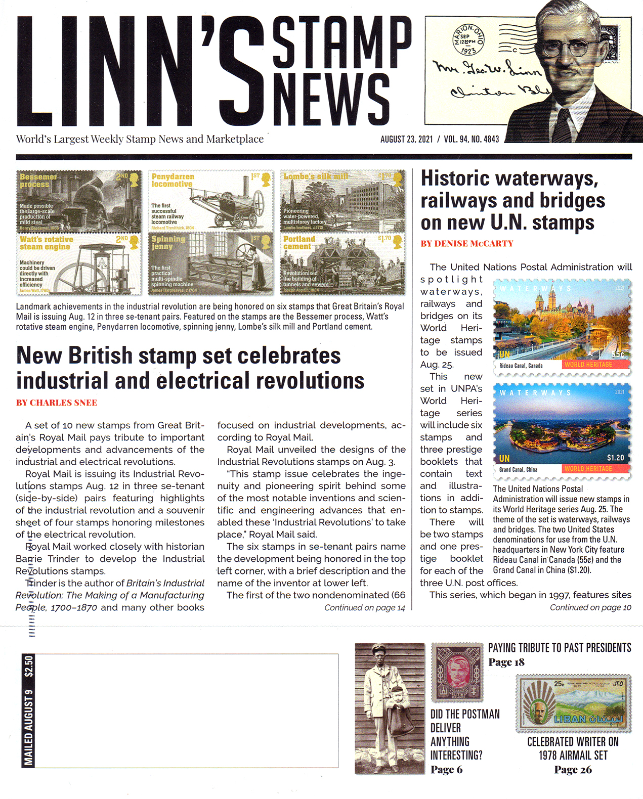 linns-stamp-news-weekly August 23, 2021 Issue Cover