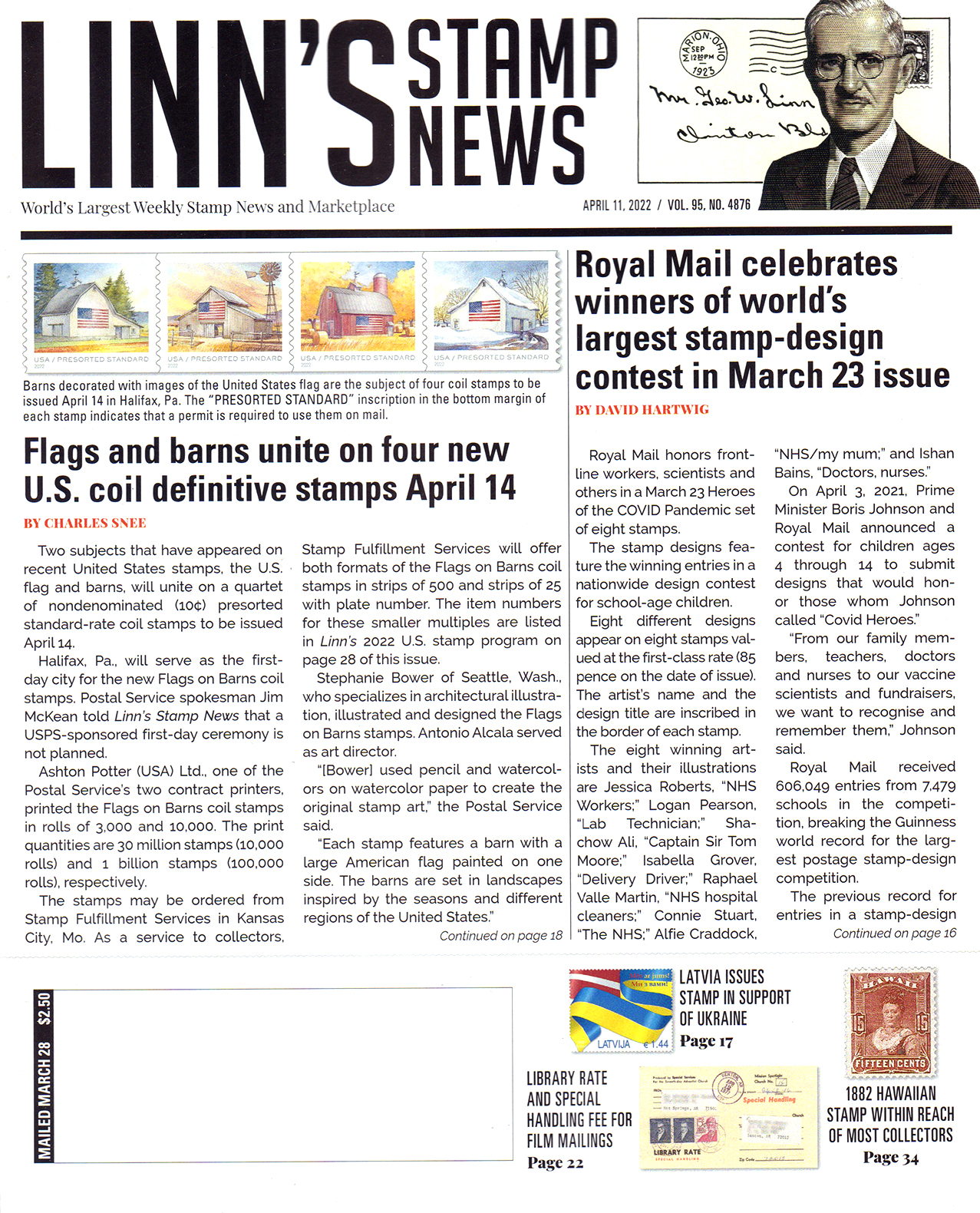 Linns-Stamp-News-Weekly April 11, 2022 Issue Cover