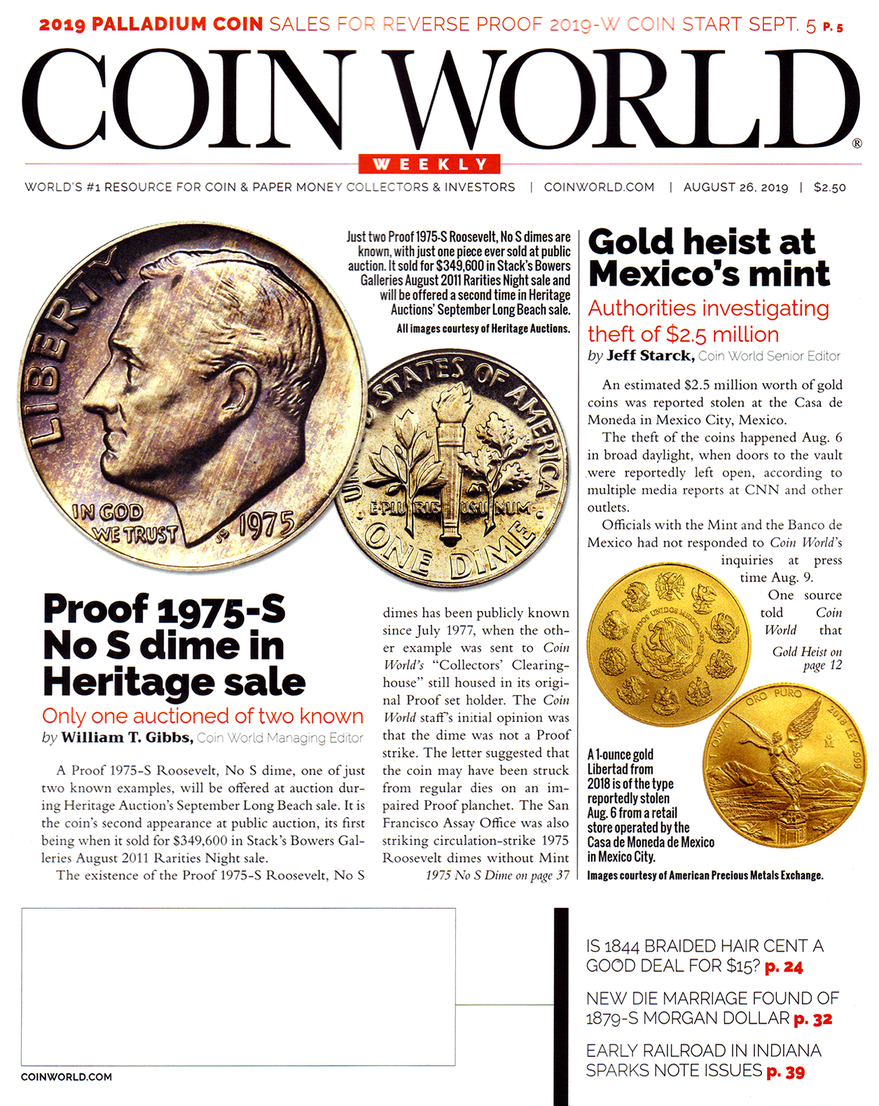 Coin-World-Weekly August 26, 2019 Issue Cover
