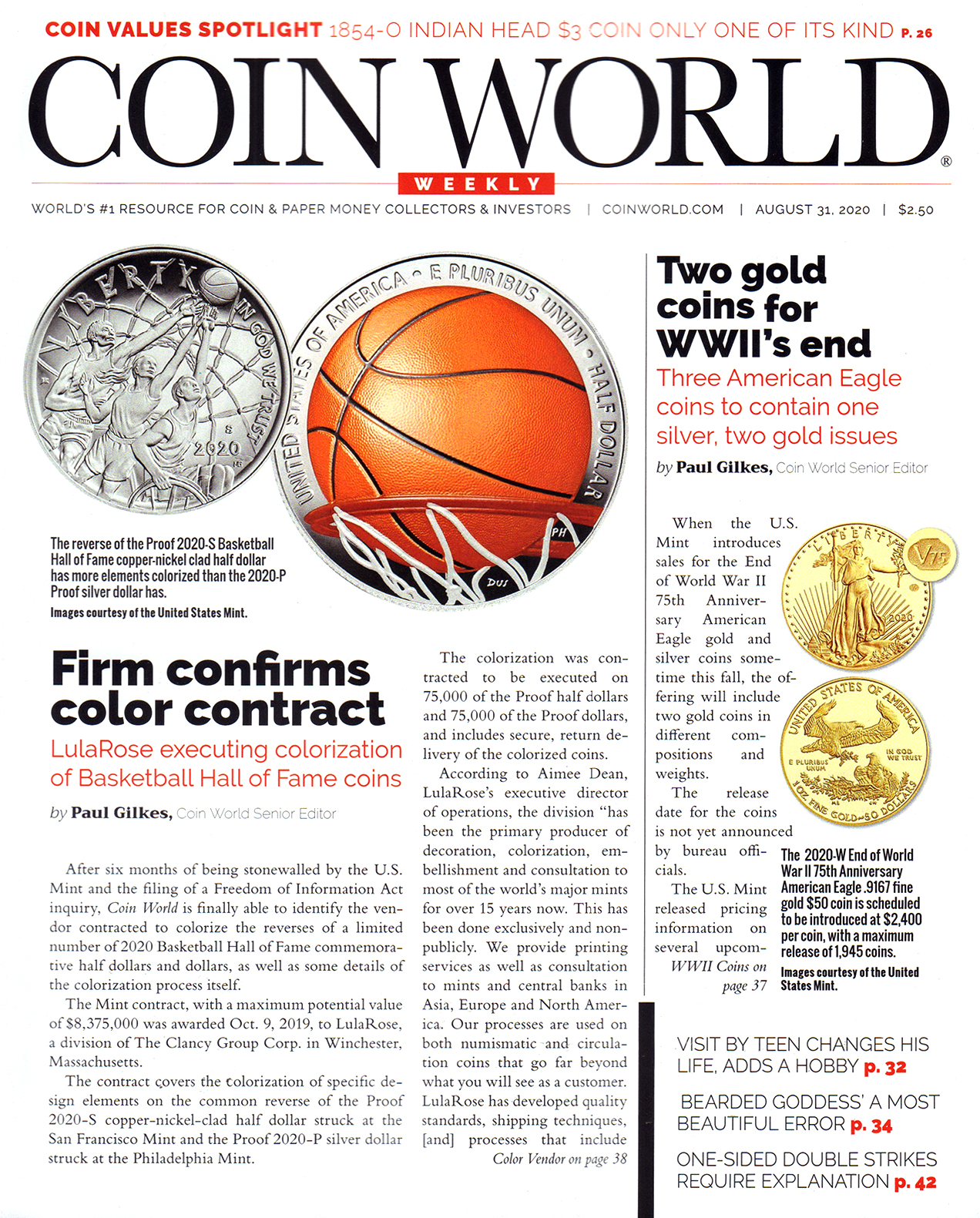 Coin-World-Weekly August 31, 2020 Issue Cover