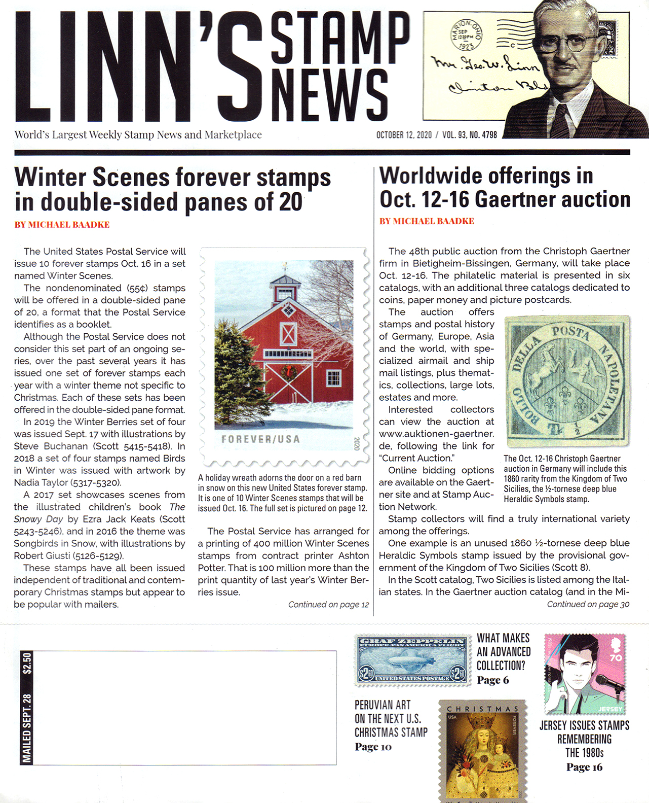 Linns-Stamp-News October 12, 2020 Issue Cover