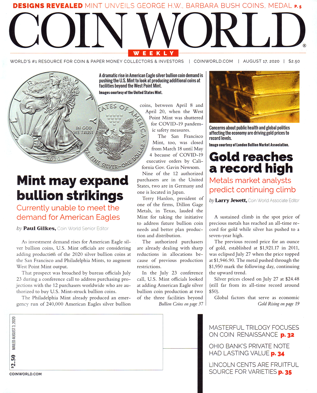 Coin-World-Weekly August 17, 2020 Issue Cover