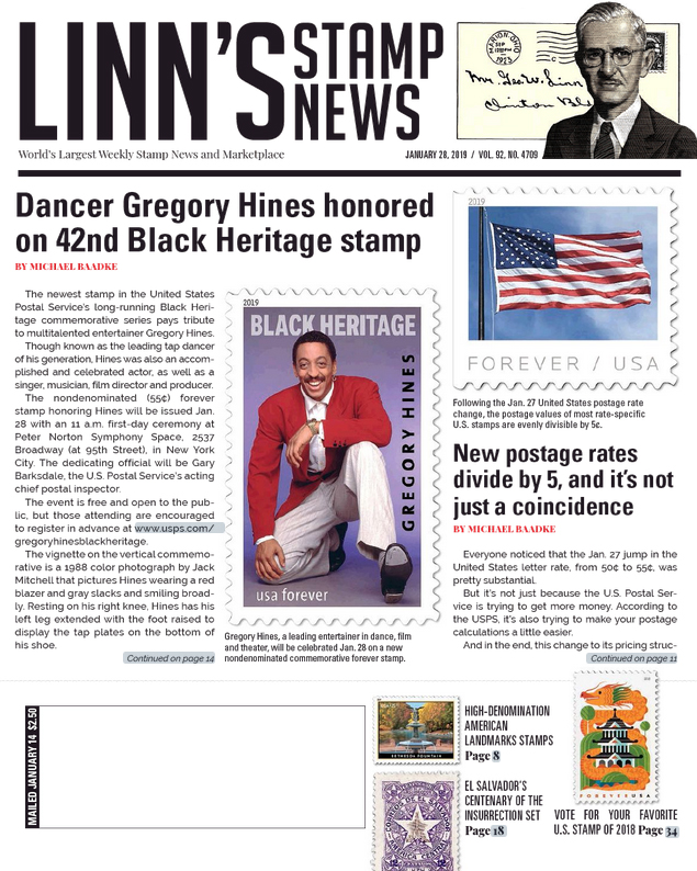 Linns-Stamp-News-Weekly January 28, 2019 Issue Cover