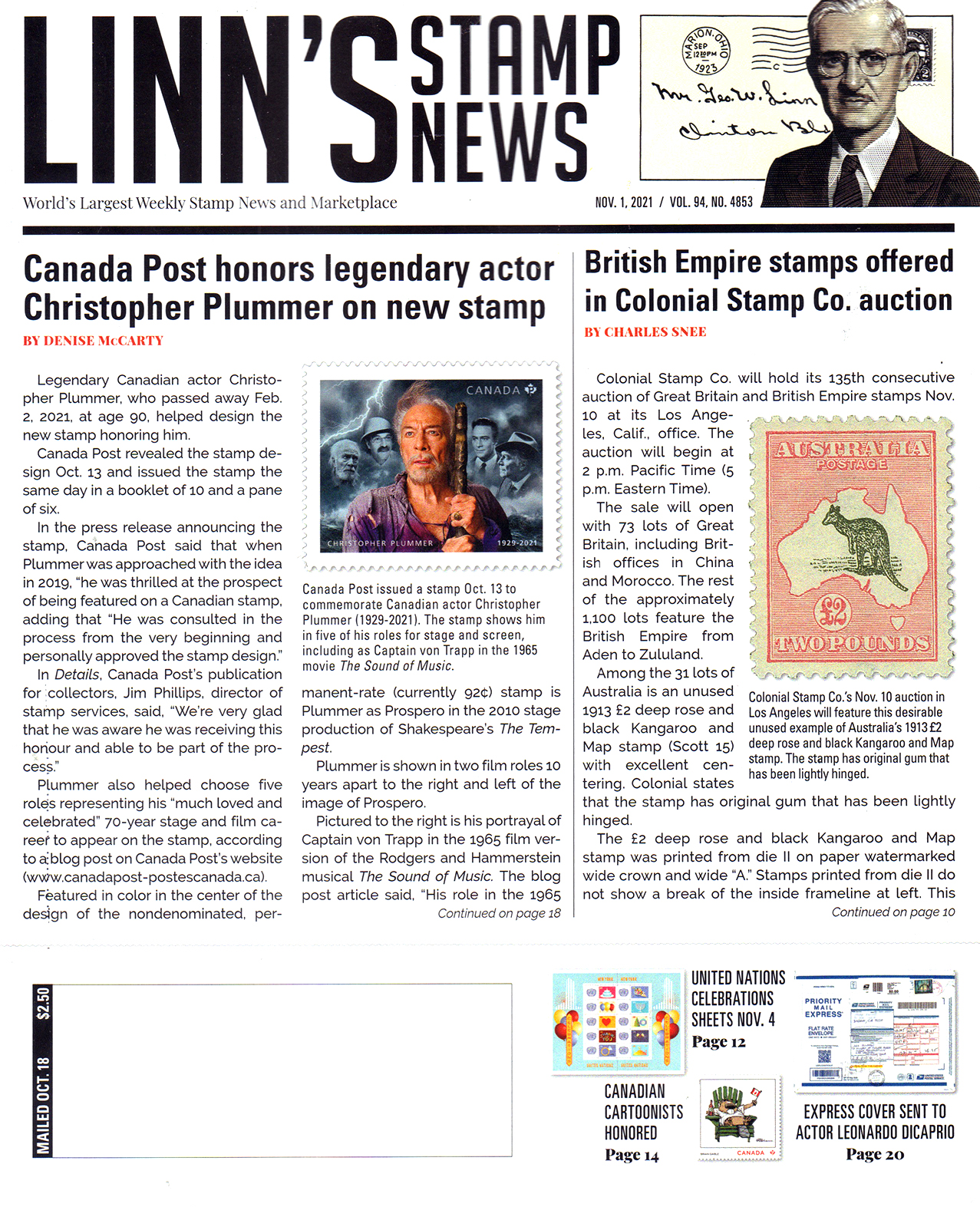 linns-stamp-news-weekly November 01, 2021 Issue Cover