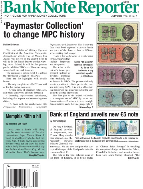 Bank-Note-Reporter July 01, 2016 Issue Cover
