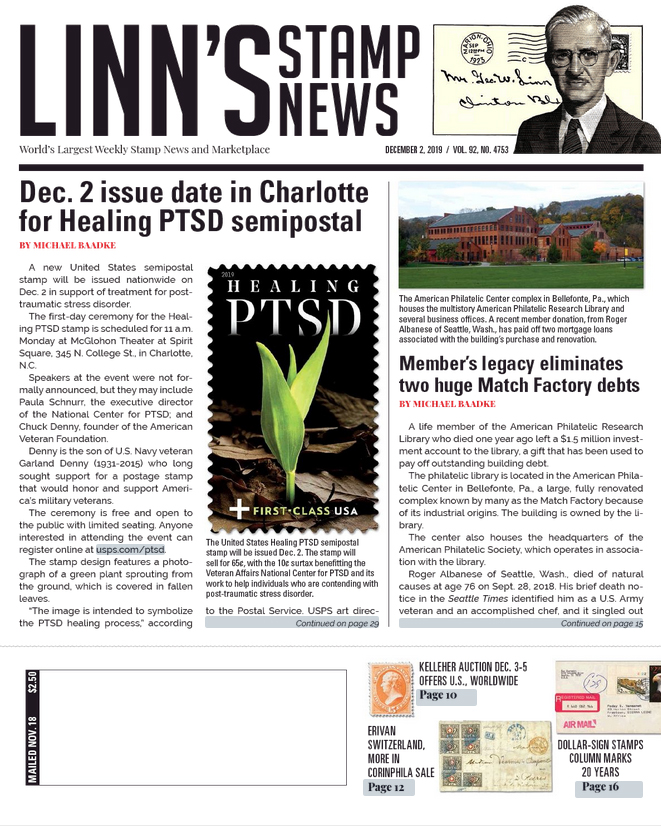 Linns-Stamp-News-Weekly December 02, 2019 Issue Cover