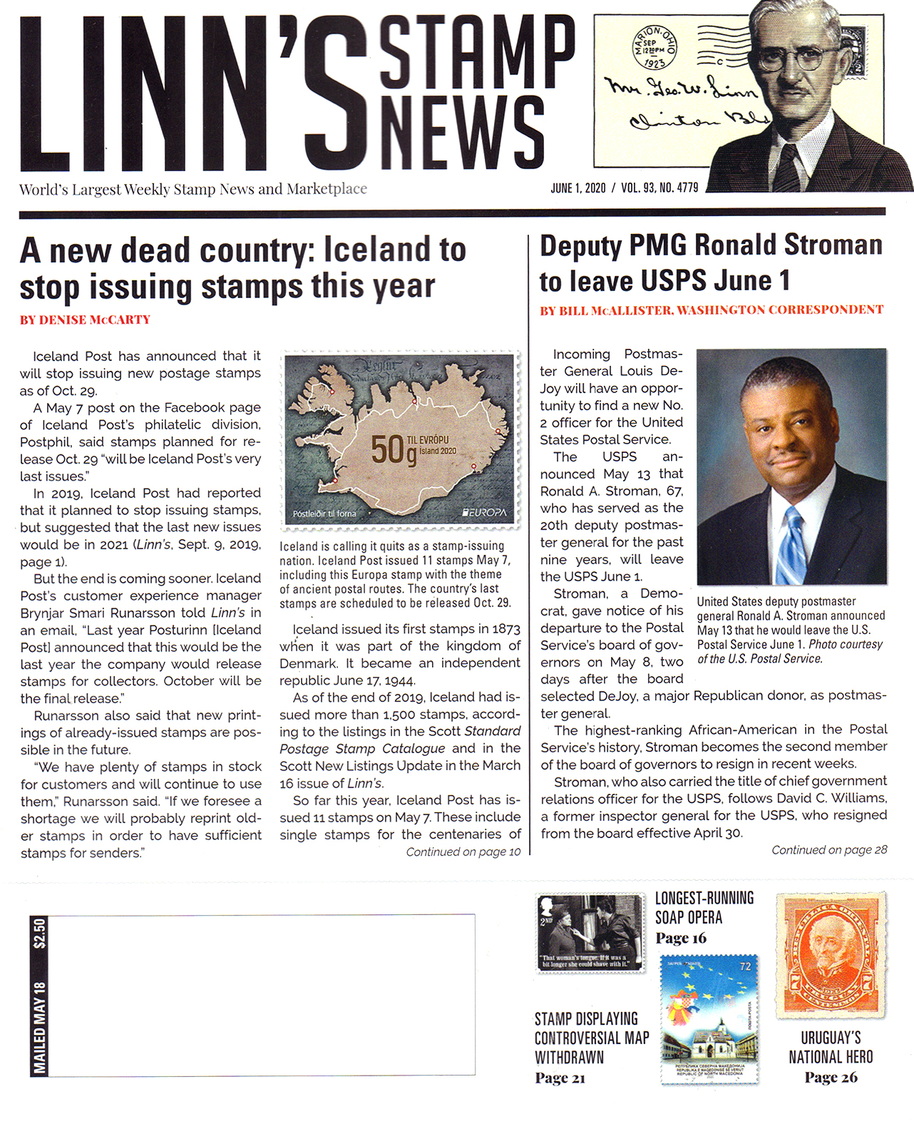 Linns-Stamp-News-Weekly June 01, 2020 Issue Cover