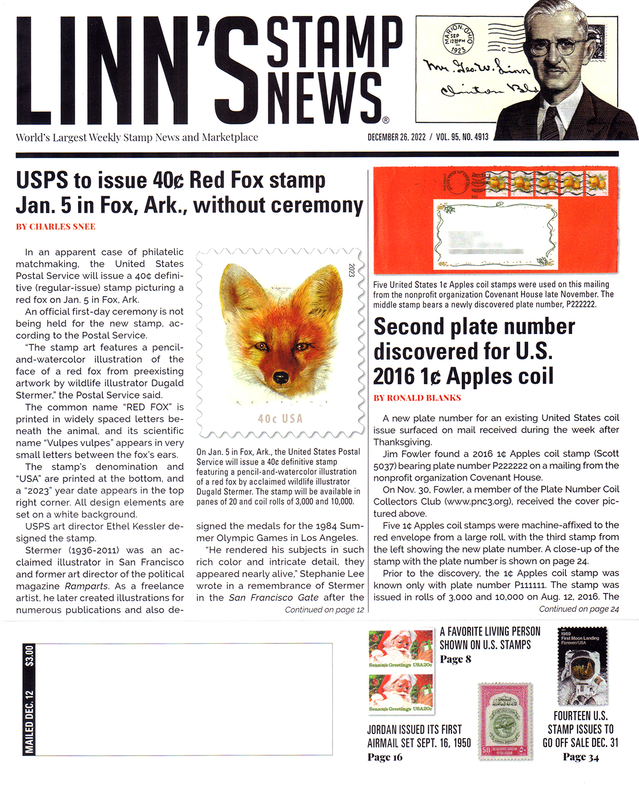 Linns-Stamp-News-Weekly December 26, 2022 Issue Cover