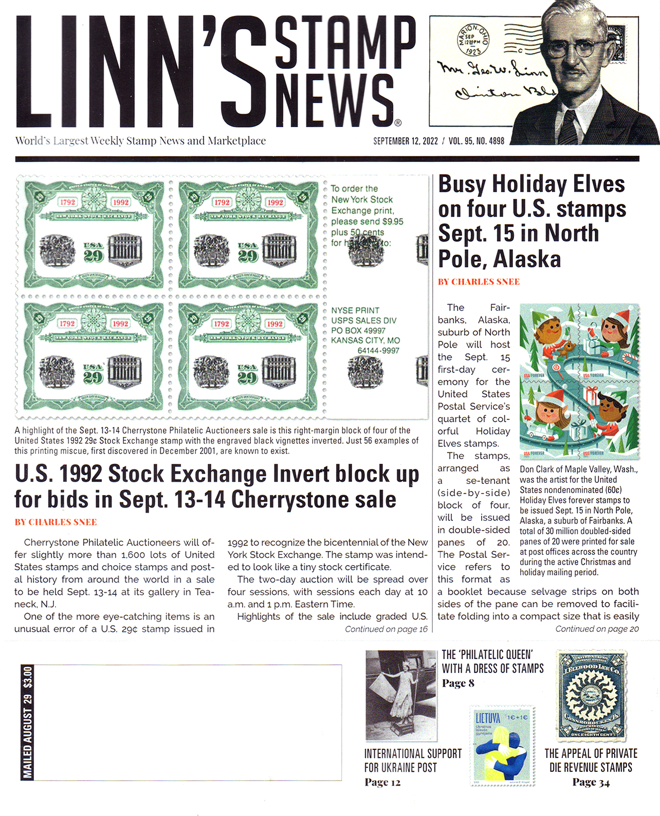 Linns-Stamp-News-Weekly September 12, 2022 Issue Cover