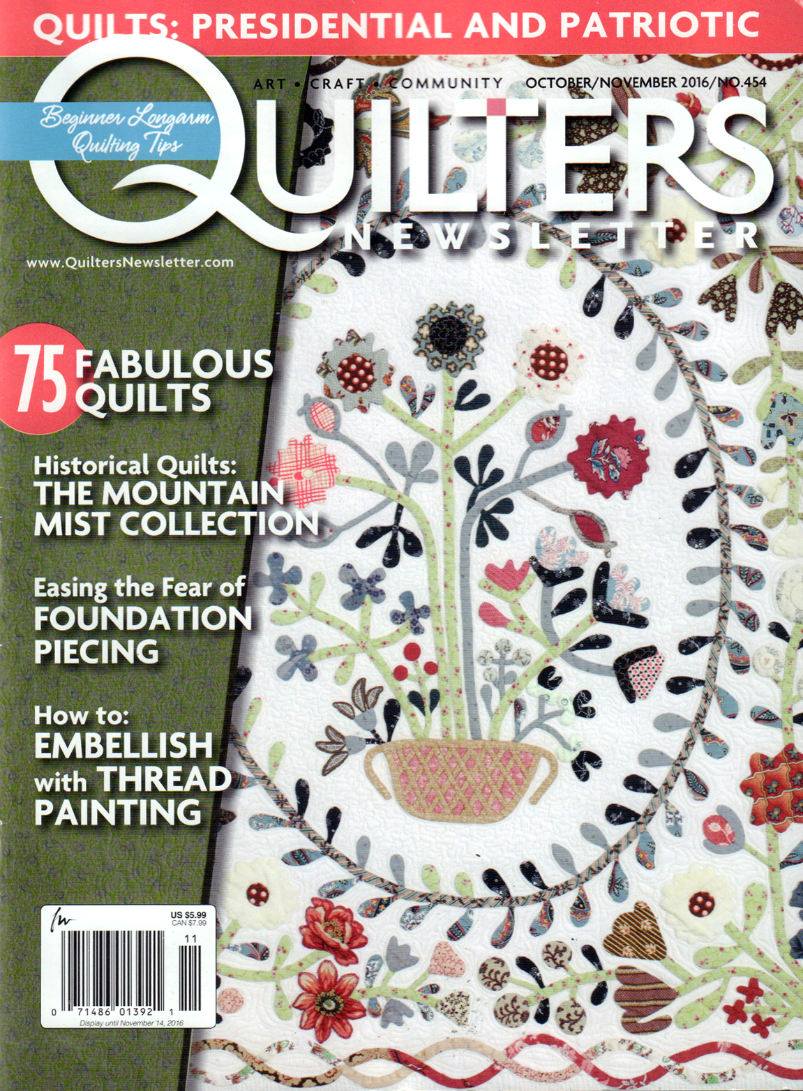 Quilters-Newsletter October 01, 2016 Issue Cover