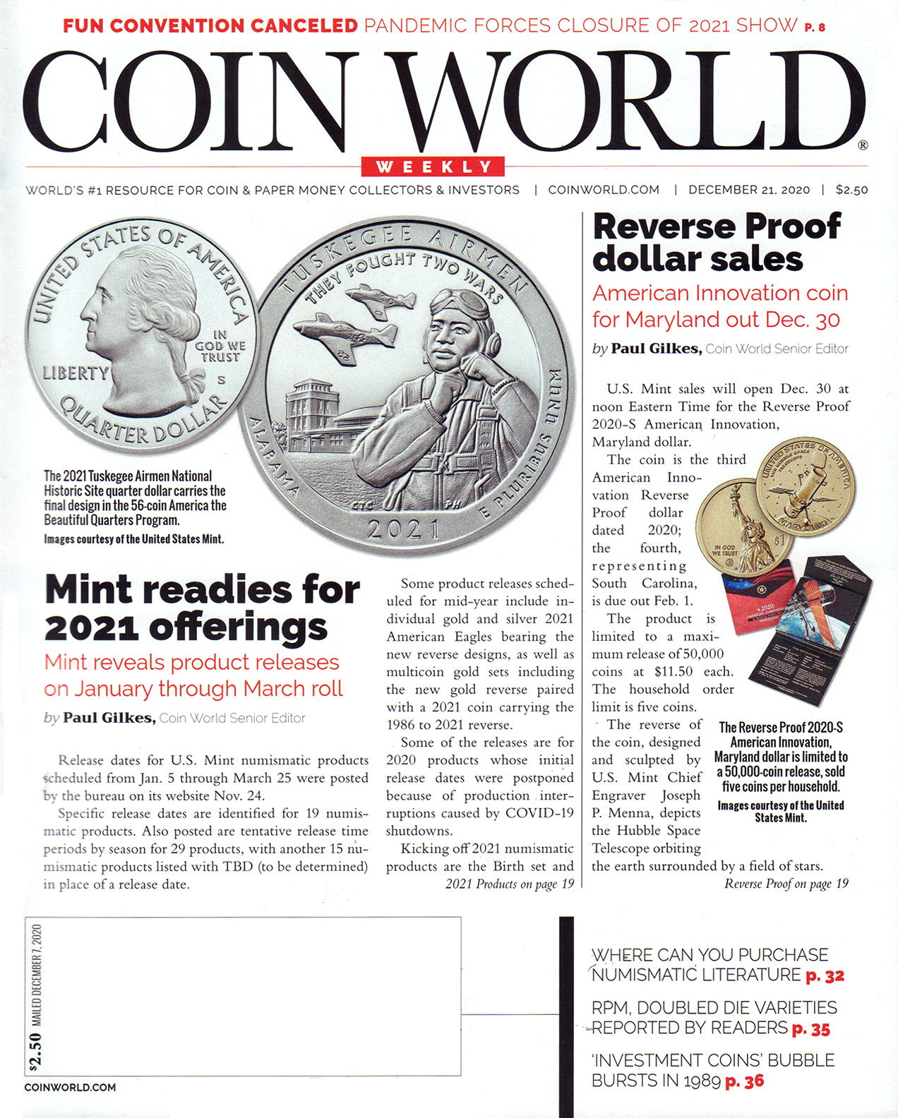Coin-World-Weekly December 21, 2020 Issue Cover