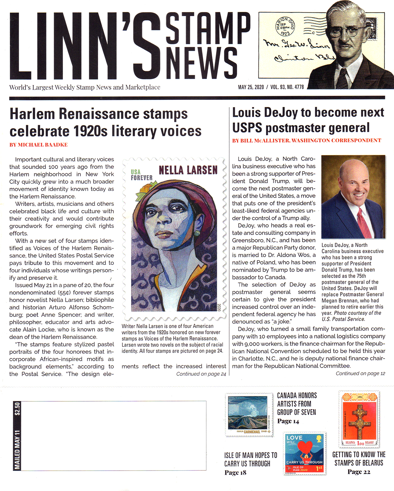 Linns-Stamp-News-Weekly May 25, 2020 Issue Cover