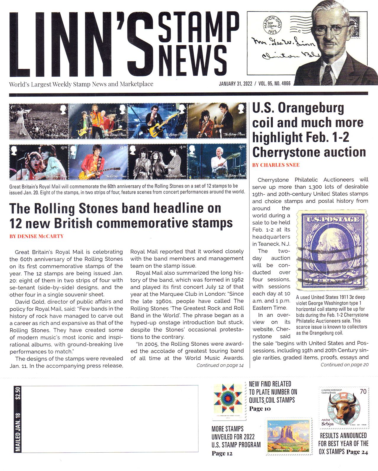 Linns-Stamp-News-Weekly January 31, 2022 Issue Cover