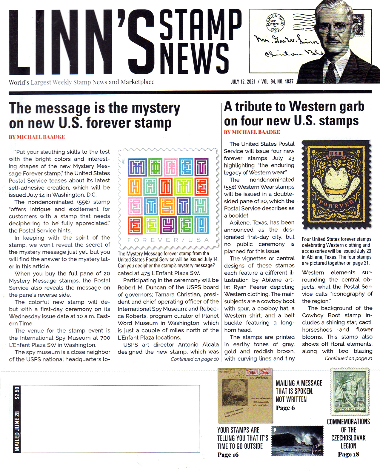linns-stamp-news-weekly July 12, 2021 Issue Cover