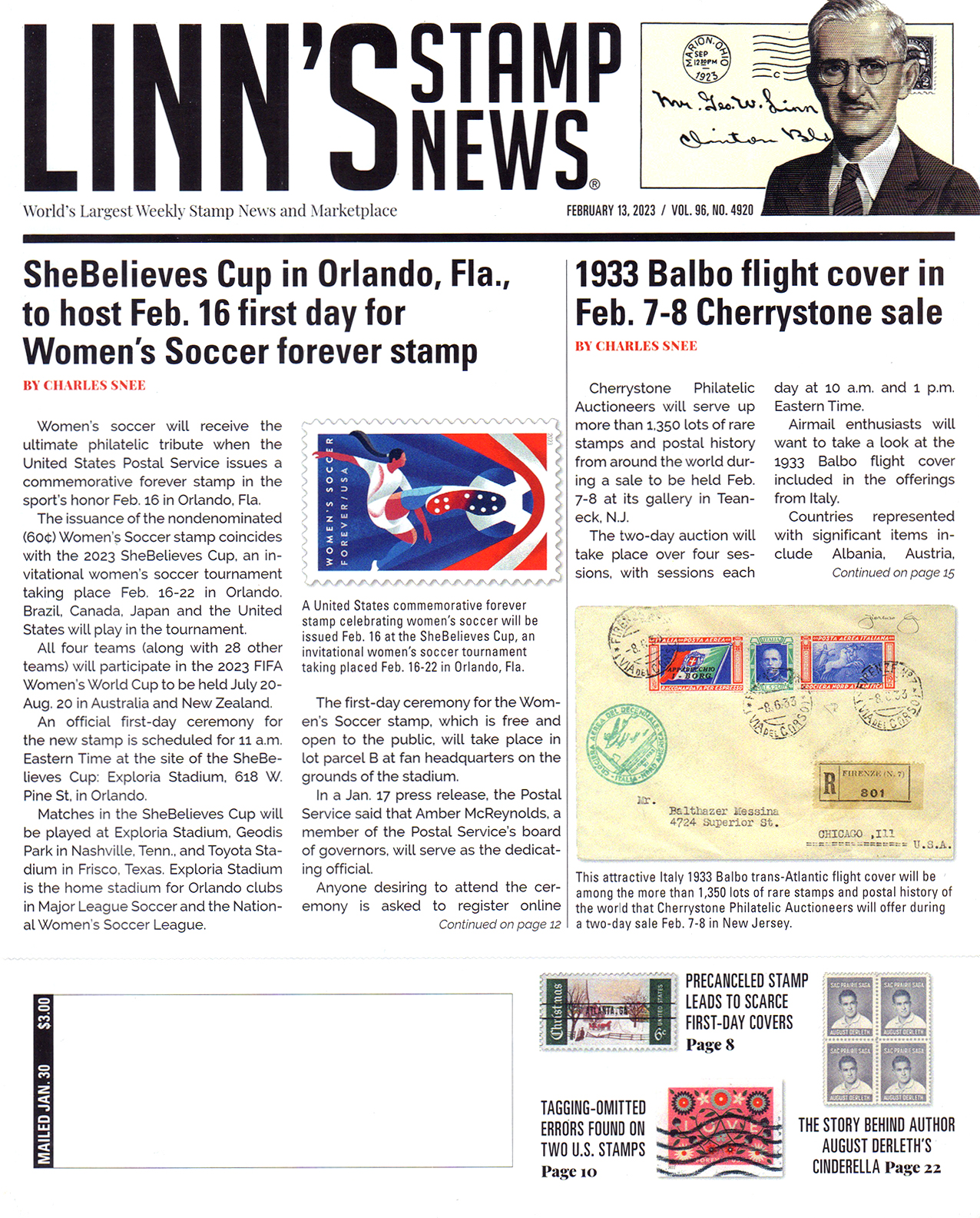 Linns-Stamp-News-Weekly February 13, 2023 Issue Cover