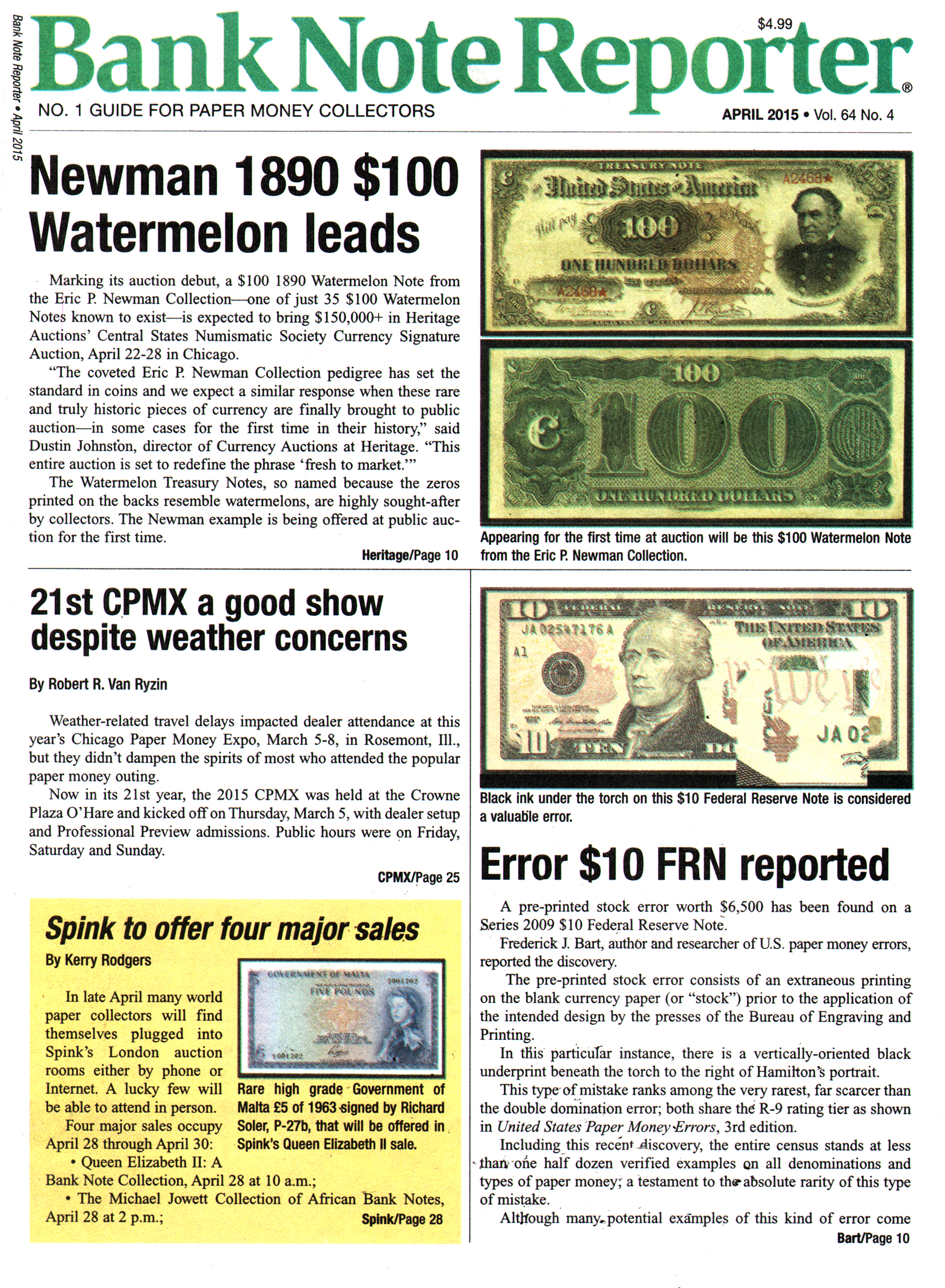 Bank-Note-Reporter April 01, 2015 Issue Cover