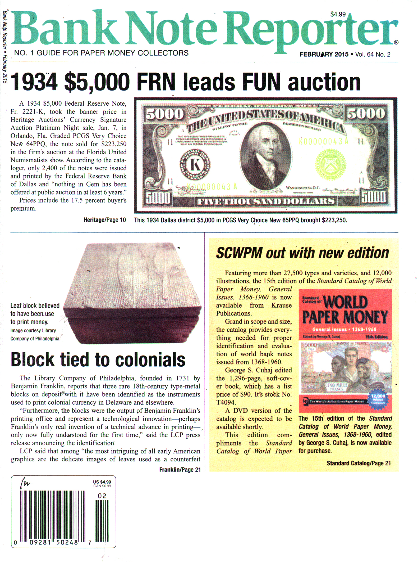 Bank-Note-Reporter February 01, 2015 Issue Cover