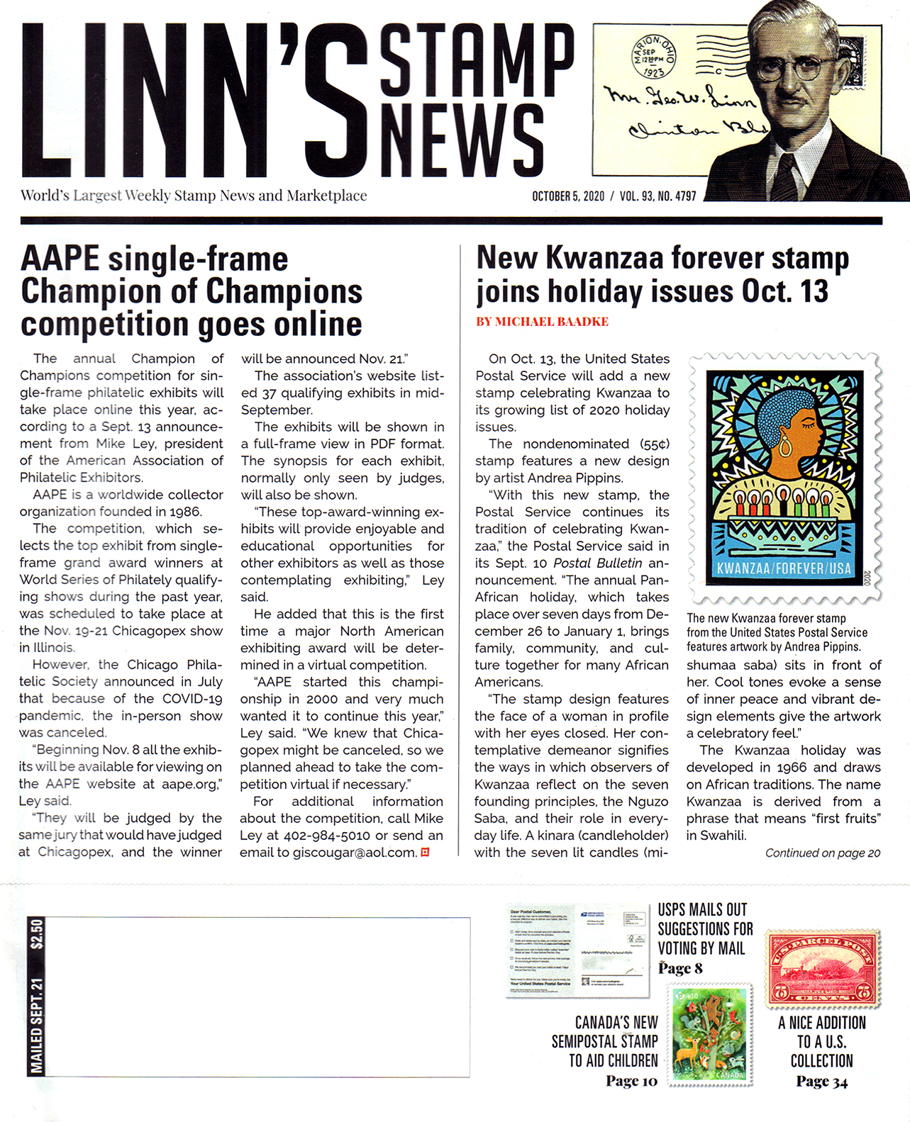 Linns-Stamp-News October 05, 2020 Issue Cover