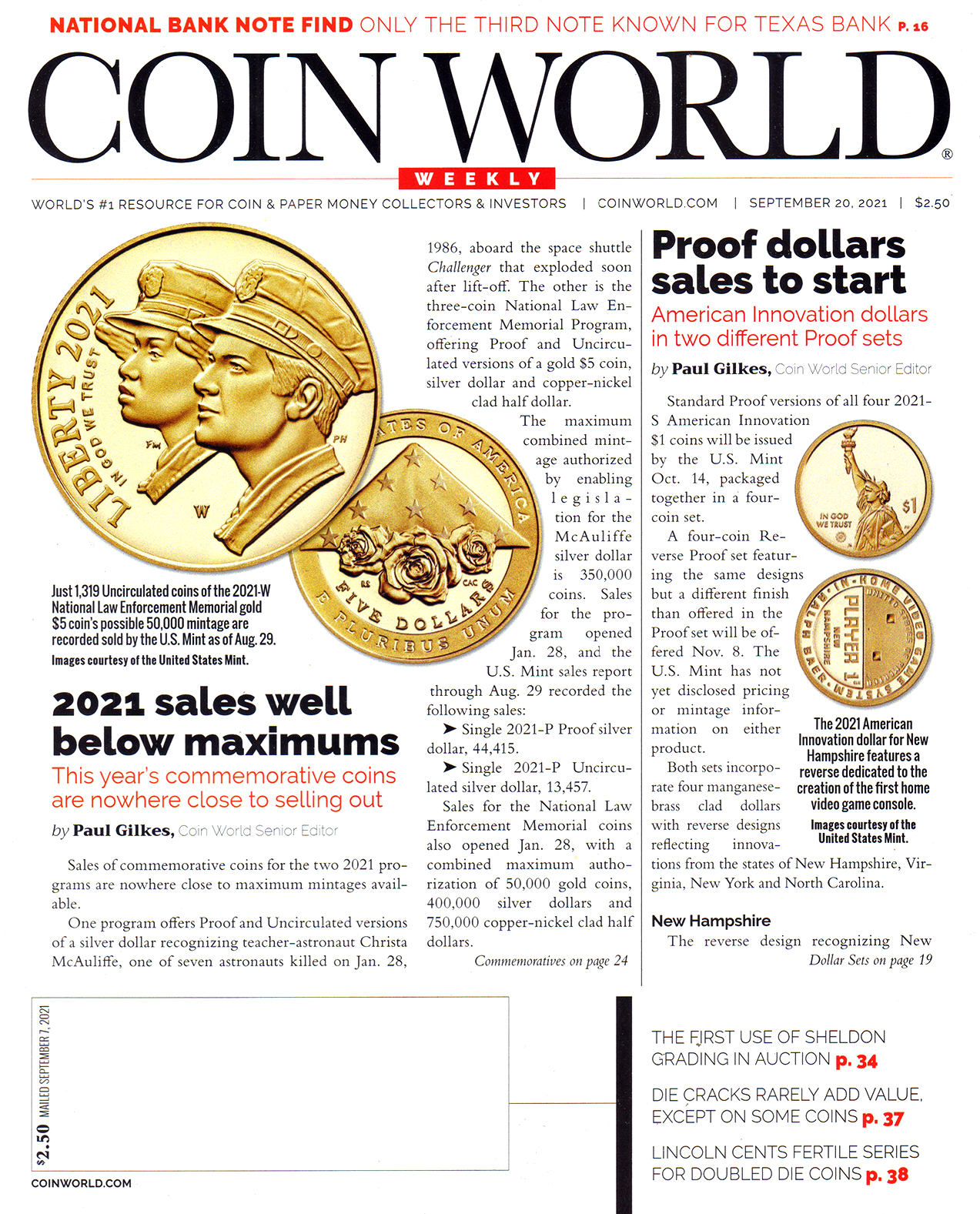 Coin-World-Weekly September 20, 2021 Issue Cover
