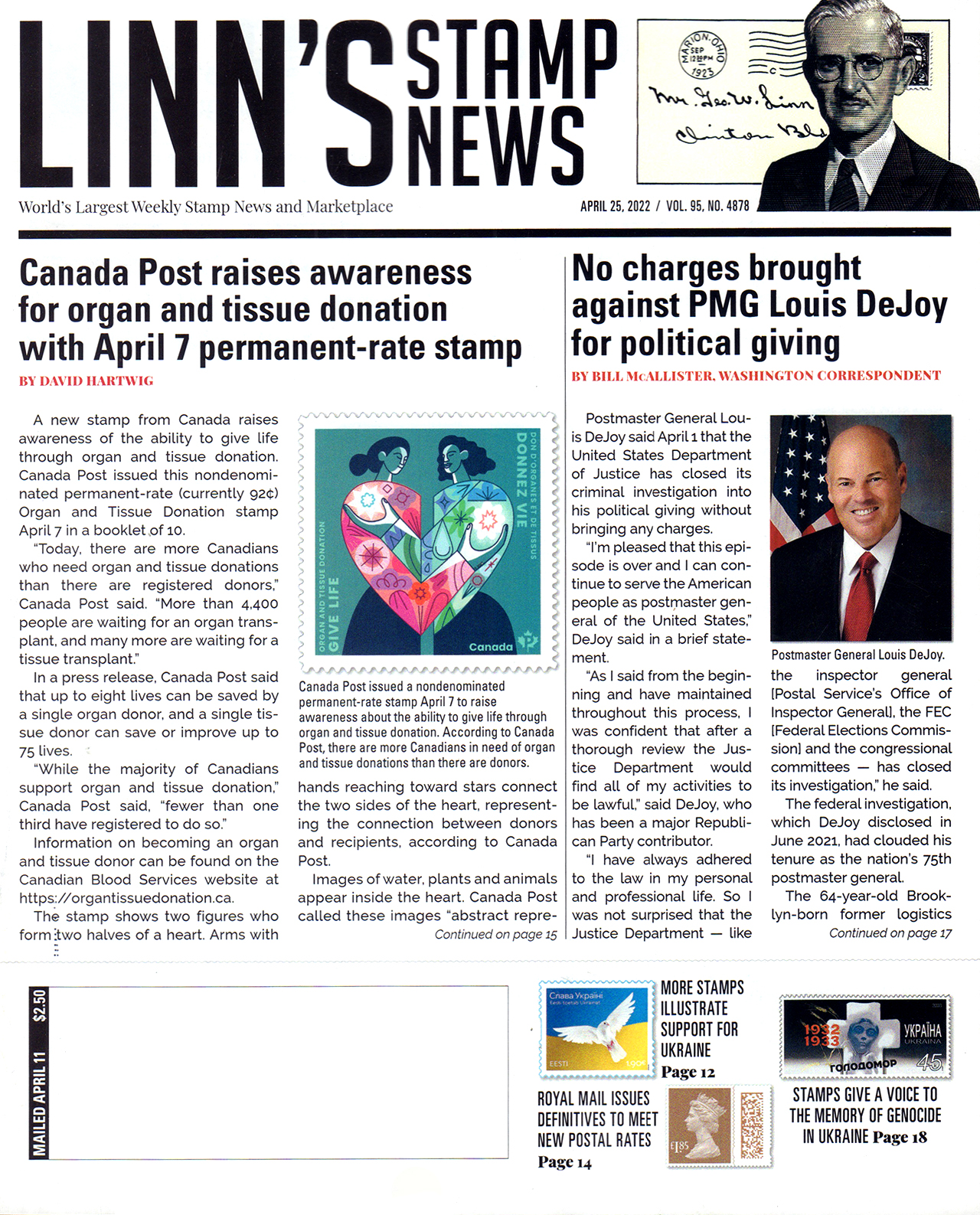 Linns-Stamp-News-Weekly April 25, 2022 Issue Cover