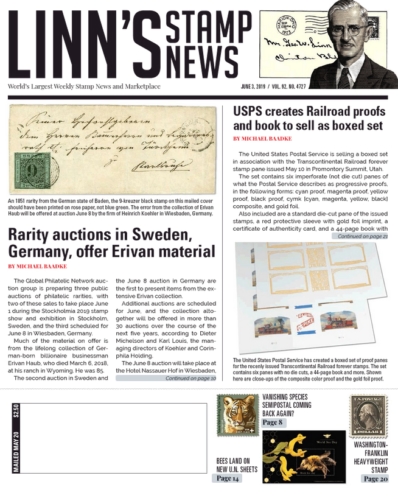 Linn's Stamp News Weekly June 03, 2019 Issue Cover