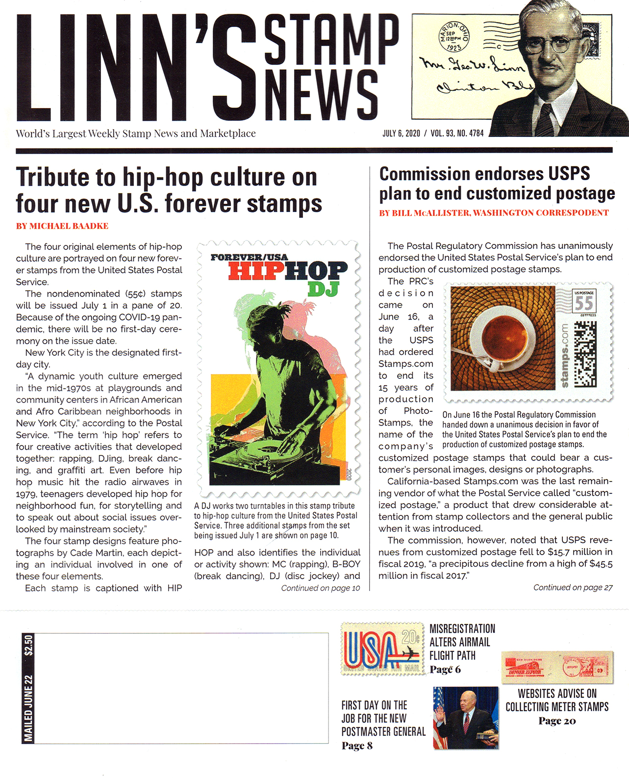 Linns-Stamp-News-Weekly July 08, 2020 Issue Cover