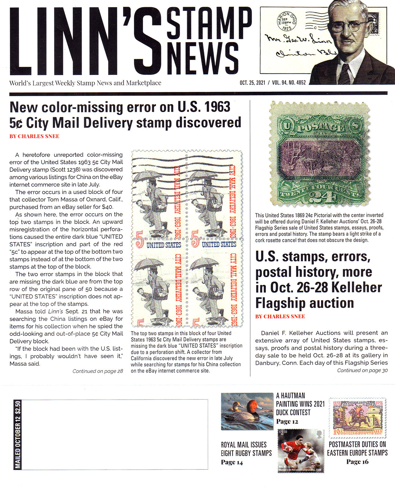 linns-stamp-news-weekly October 25, 2021 Issue Cover