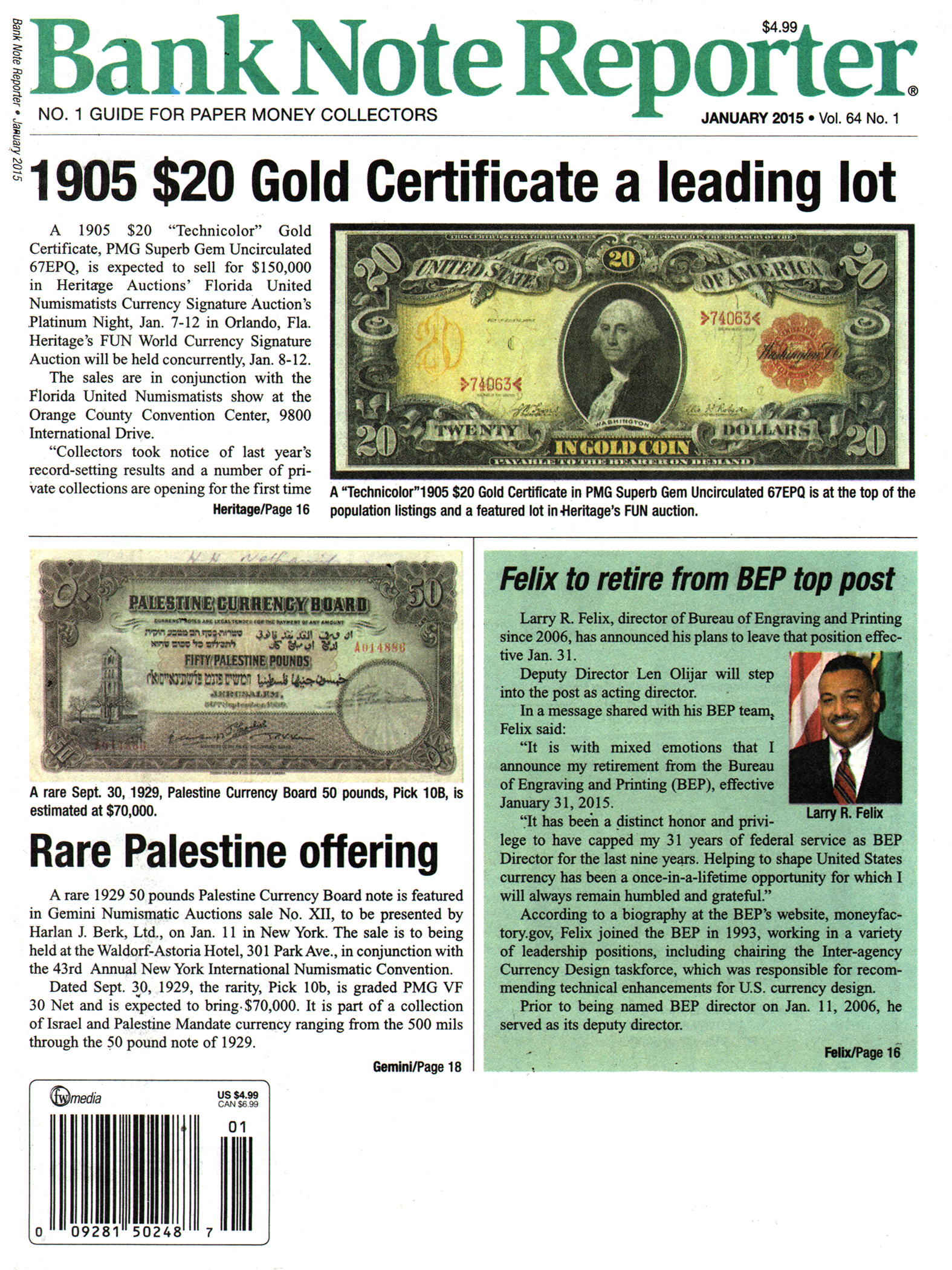 Bank-Note-Reporter January 01, 2015 Issue Cover