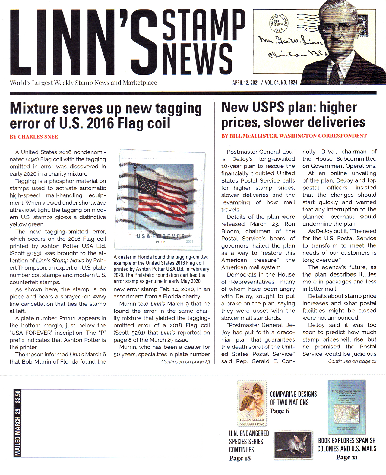 linns-stamp-news-weekly April 12, 2021 Issue Cover