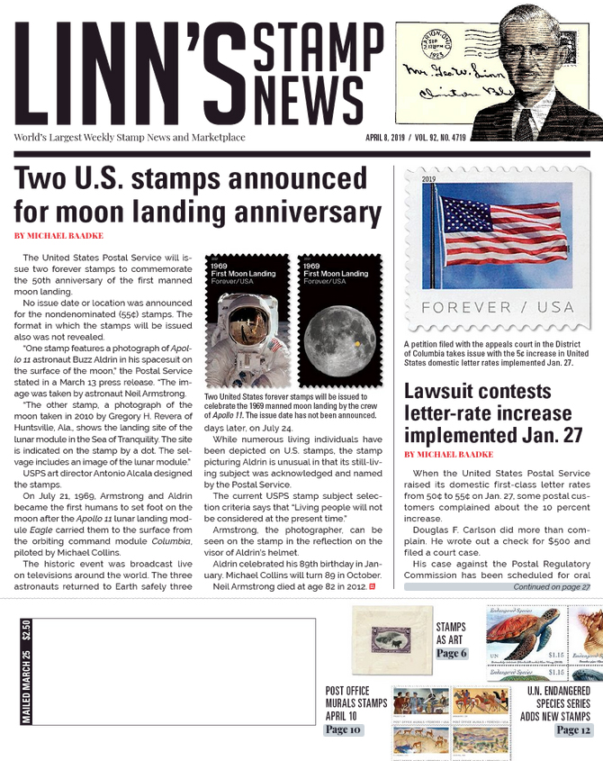 Linns-Stamp-News-Weekly April 08, 2019 Issue Cover
