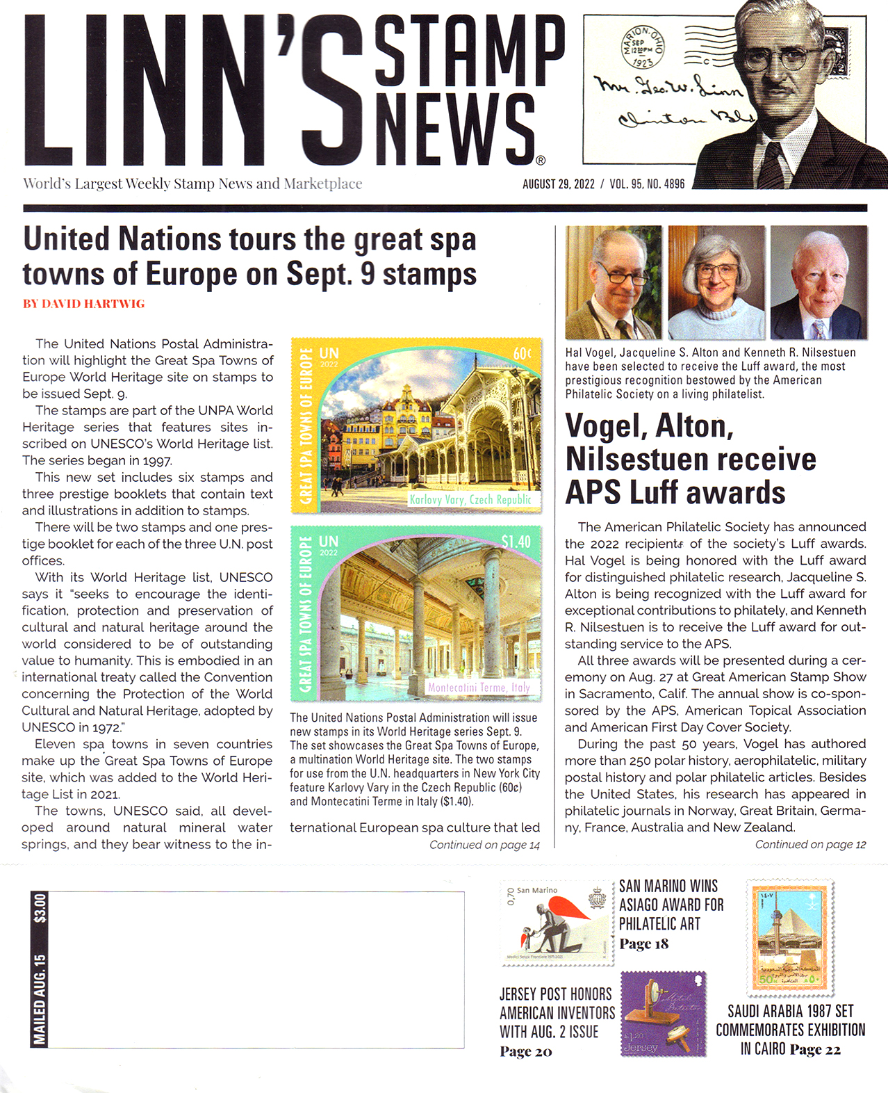 Linns-Stamp-News-Weekly August 29, 2022 Issue Cover