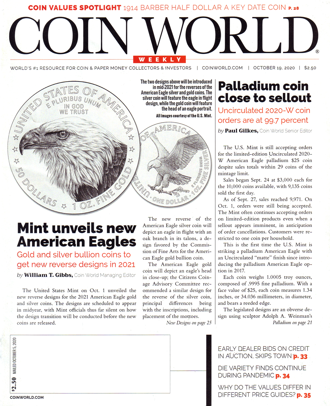 Coin-World-Weekly October 19, 2020 Issue Cover