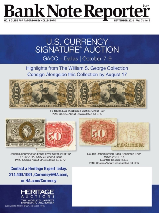 Bank Note Reporter September 01, 2026 Issue Cover
