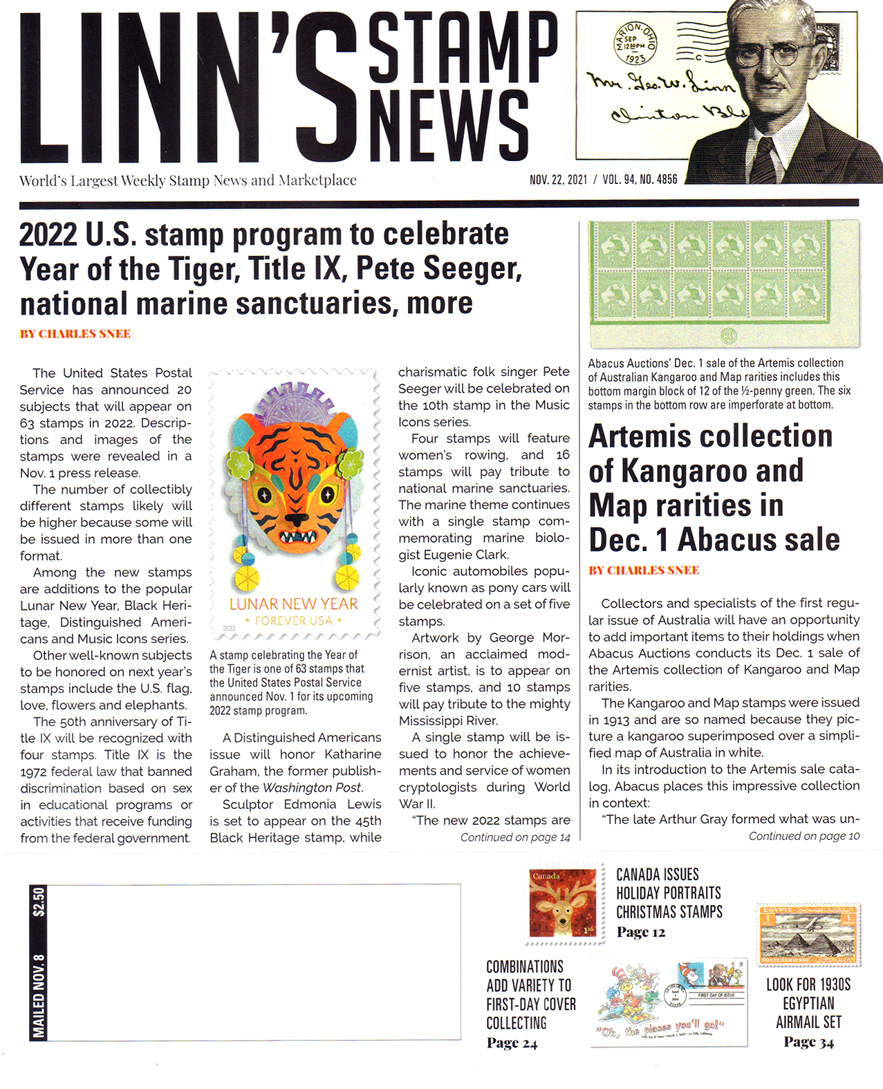 Linns-Stamp-News-Weekly November 22, 2021 Issue Cover
