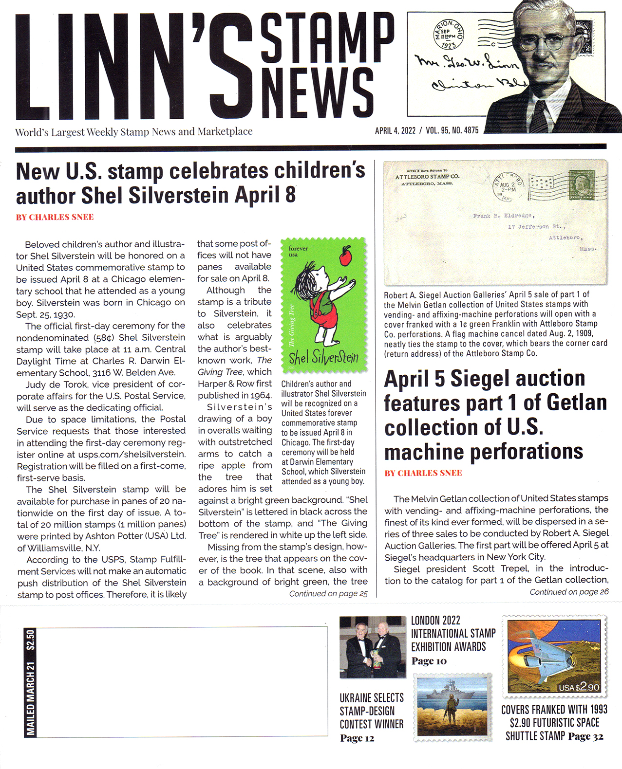 Linns-Stamp-News-Weekly April 04, 2022 Issue Cover