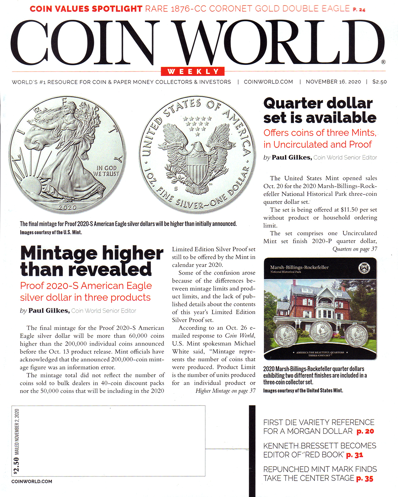 Coin-World-Weekly November 16, 2020 Issue Cover