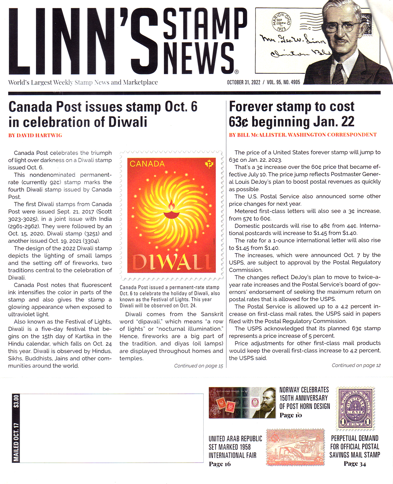 Linns-Stamp-News-Weekly October 31, 2022 Issue Cover