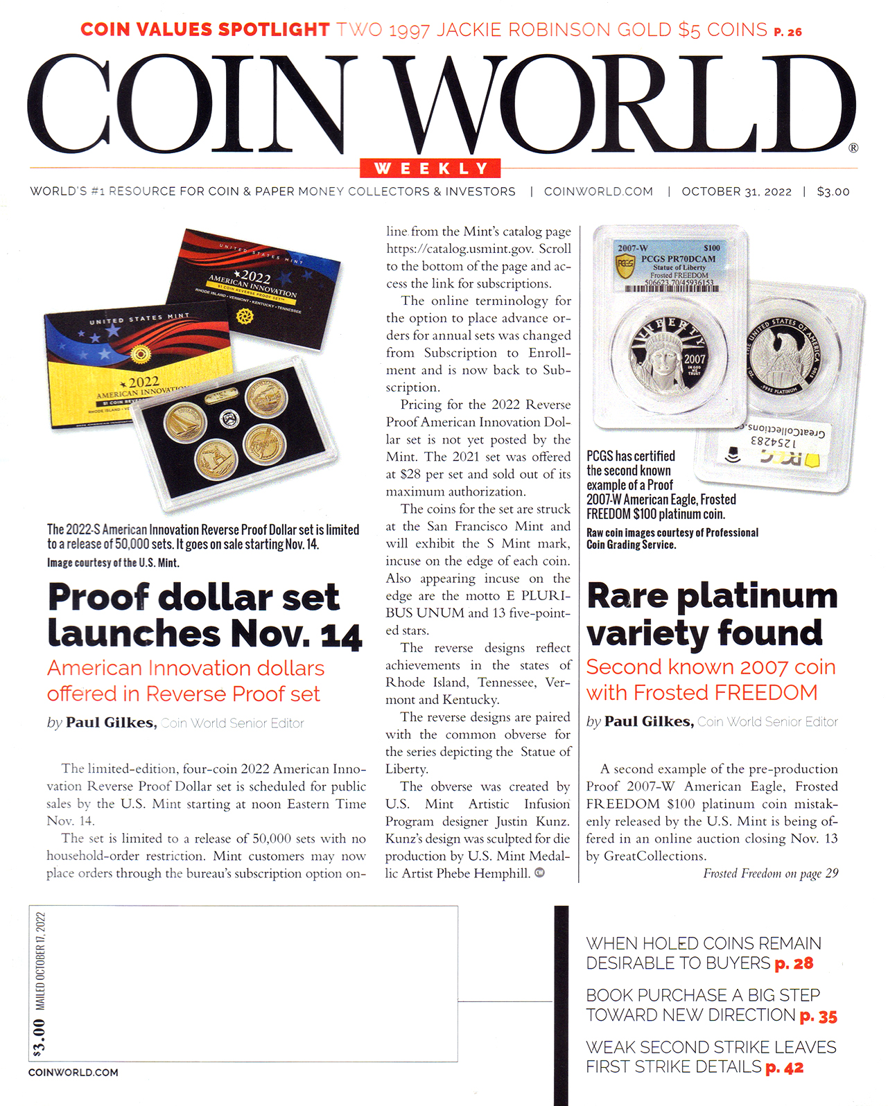 Coin-World-Weekly October 31, 2022 Issue Cover