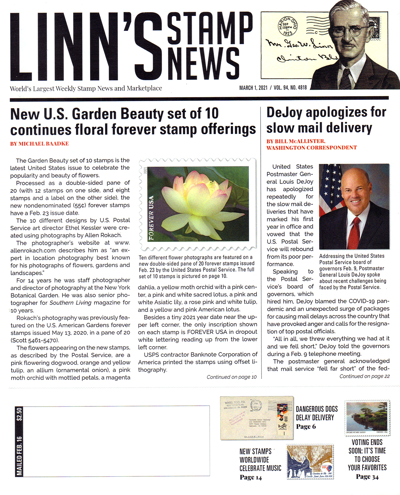 Linns-Stamp-News March 01, 2021 Issue Cover